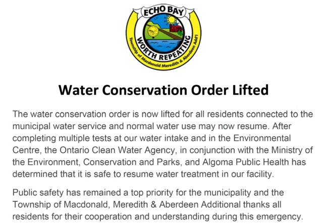 Water Conservation Order Lifted - Township of Macdonald, Meredith ...